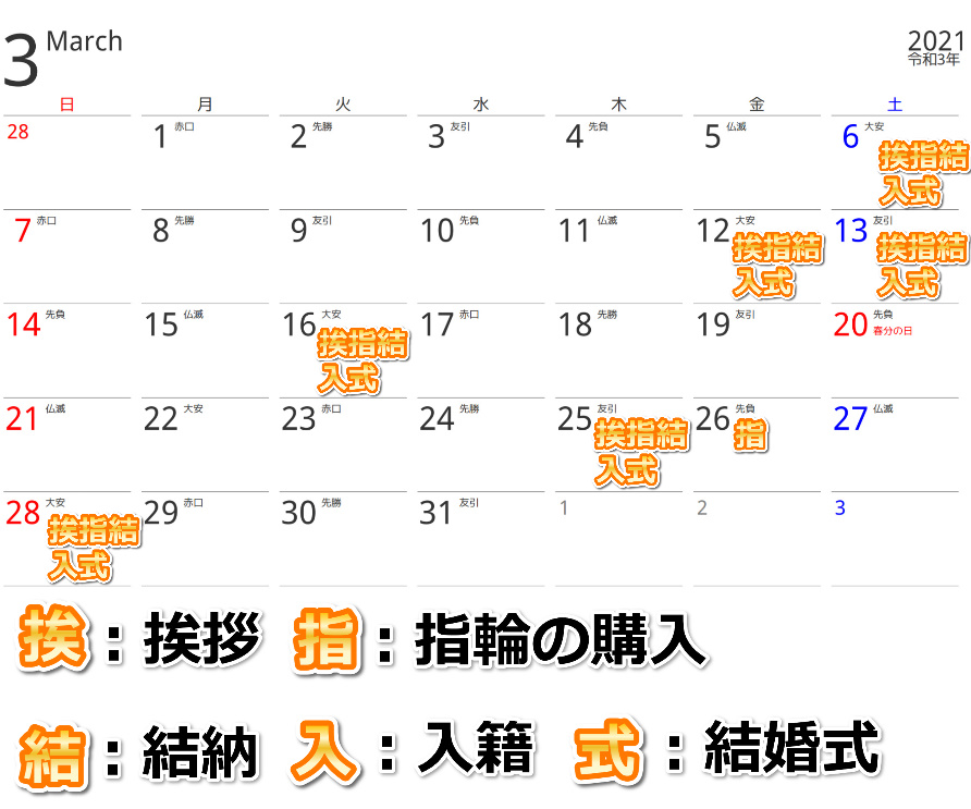 結婚式 入籍日 婚約 結納に最適な吉日カレンダー 21年版