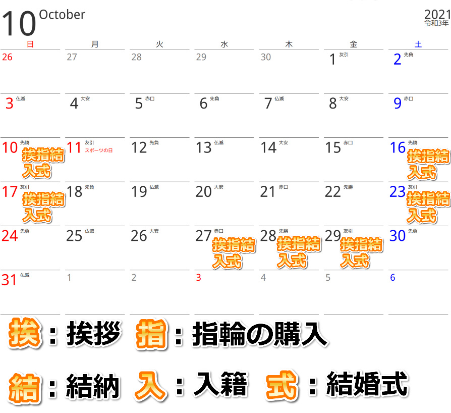 結婚式 入籍日 婚約 結納に最適な吉日カレンダー 21年版